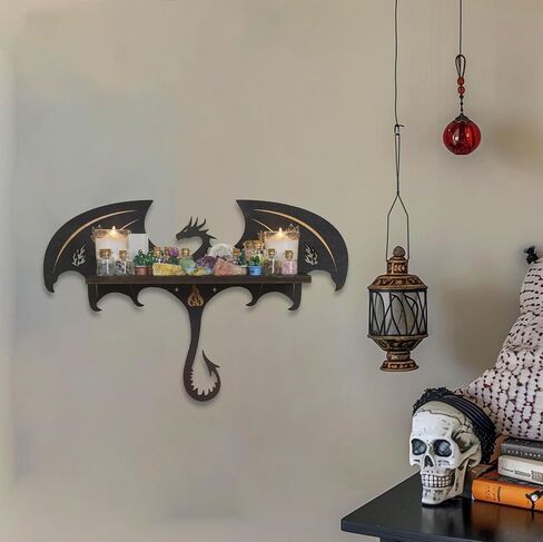 Wooden Dragon Decor Crystal Display Shelf for Wall, Rock Display Case Knick Knack Organizer Trinket Holder, Wall Hanging Shelves for Essential Oil & Nail Polish in Saudi Arabia