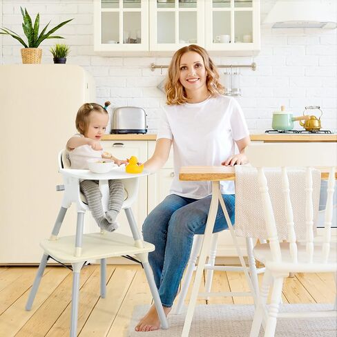 HONEY JOY 5-in-1 High Chair, Convertible Highchair for Babies and Toddlers/Kids Chair Table Set/Infant Feeding Chair w/Safety Harness, PU Leather Cushion & Removable Food Tray (Beige) in Saudi Arabia