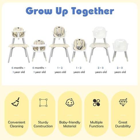 HONEY JOY 5-in-1 High Chair, Convertible Highchair for Babies and Toddlers/Kids Chair Table Set/Infant Feeding Chair w/Safety Harness, PU Leather Cushion & Removable Food Tray (Beige) in Saudi Arabia