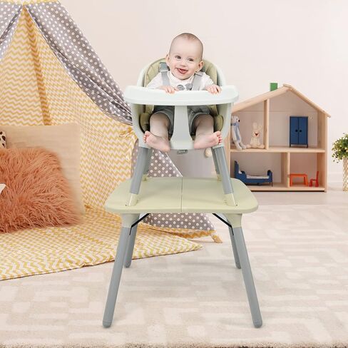HONEY JOY 5-in-1 High Chair, Convertible Highchair for Babies and Toddlers/Kids Chair Table Set/Infant Feeding Chair w/Safety Harness, PU Leather Cushion & Removable Food Tray (Beige) in Saudi Arabia