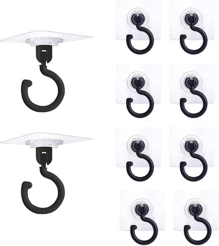 10 Pack Adhesive Ceiling Hooks, Self Adhesive Wall Hooks Heavy Duty, Sticky Hooks for Hanging Towel, No Damage Under Cabinet Kitchen Hooks for Utensils, Stick on Utility Hooks Bathroom, Black in Saudi Arabia