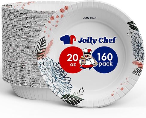JOLLY CHEF 160 Count Paper Bowls 20 oz Soak Proof and Cut Proof Microwave Safe Heavy Duty Leaf Printed Disposable Bowls for Dinner or Lunch in Saudi Arabia