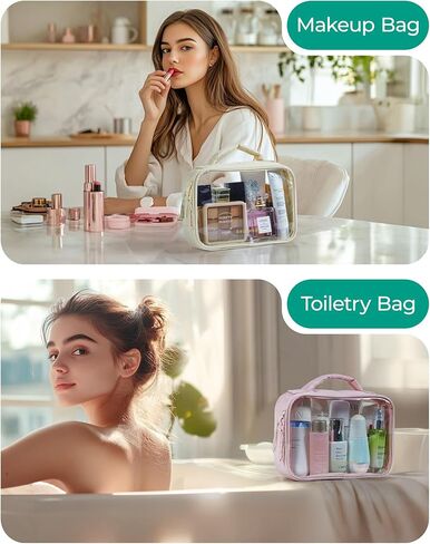 BAGSMART Clear TSA-Approved Toiletry Bag, Puffy Edges Travel Makeup Bag, Large Opening with Handle, Clear Cosmetic Bag with Double Zipper for Women in Kuwait