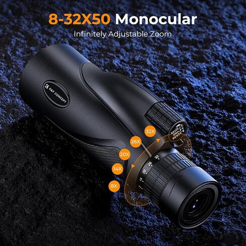 K&F Concept 8-32X50 Zoom Monocular - High Power Dual Focus Prism Compact Monoculars for Kids Adults, with Phone Adapter, Low Light Night Vision, FMC Lens for Bird Watching Hunting Travel Camping Starg in Kuwait