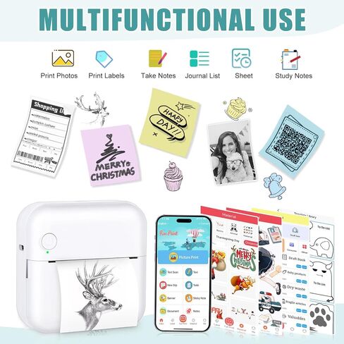 Mini Sticker Printer, Inkless Thermal Printer with 10 Rolls Thermal Papers and Stickers for iOS&Android, Mini Portable Printe for DIY, Scrapbook, Memo, Pictures, Notes, List, Blue in Kuwait