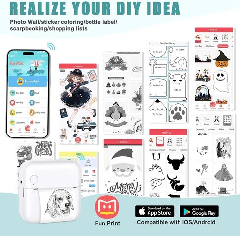 Mini Sticker Printer, Inkless Thermal Printer with 10 Rolls Thermal Papers and Stickers for iOS&Android, Mini Portable Printe for DIY, Scrapbook, Memo, Pictures, Notes, List, Blue in Kuwait