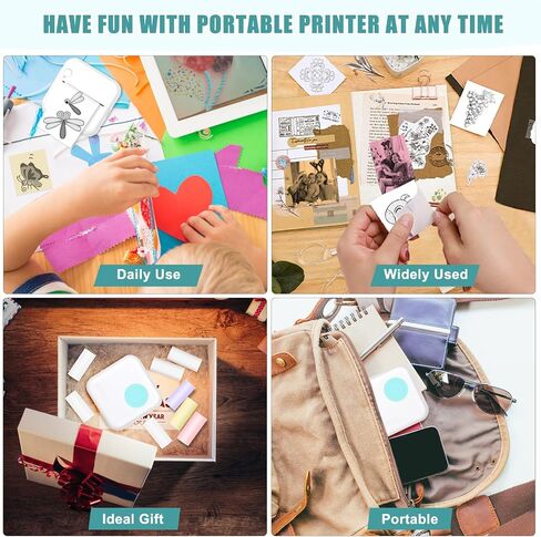 Mini Sticker Printer, Inkless Thermal Printer with 10 Rolls Thermal Papers and Stickers for iOS&Android, Mini Portable Printe for DIY, Scrapbook, Memo, Pictures, Notes, List, Blue in Kuwait