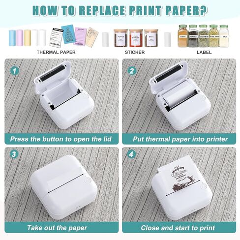 Mini Sticker Printer, Inkless Thermal Printer with 10 Rolls Thermal Papers and Stickers for iOS&Android, Mini Portable Printe for DIY, Scrapbook, Memo, Pictures, Notes, List, Blue in Kuwait