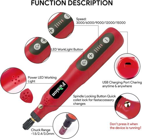 Mini Cordless Rotary Tool Kit, 5-Speed 3.7V Electric Tool with Type-C Charging, Multiple Accessories for Drilling, Etching, Carving, Sanding, Polishing, DIY Crafts, Home Repair, Jewelry Making (Red) in Saudi Arabia