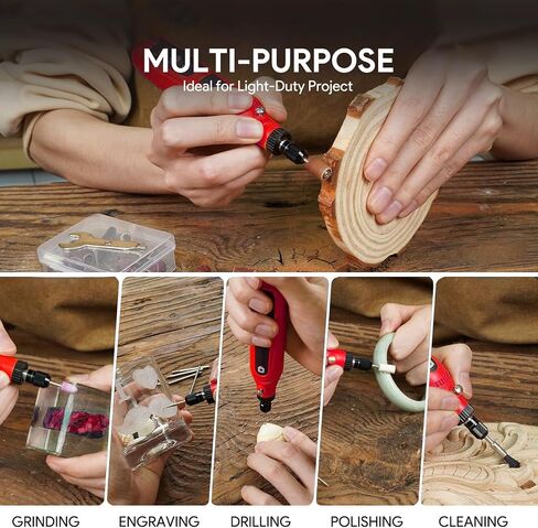 Mini Cordless Rotary Tool Kit, 5-Speed 3.7V Electric Tool with Type-C Charging, Multiple Accessories for Drilling, Etching, Carving, Sanding, Polishing, DIY Crafts, Home Repair, Jewelry Making (Red) in Saudi Arabia
