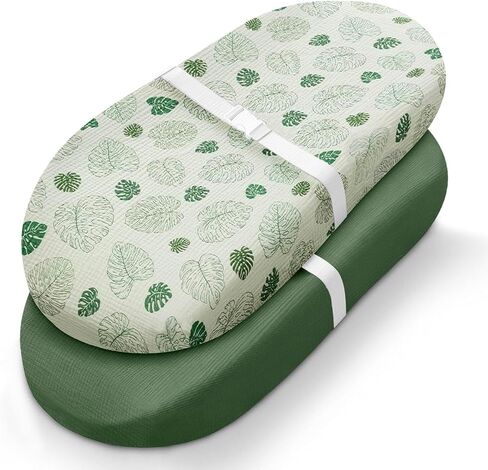 Blissful Diary Muslin Changing Pad Cover for Girls Boys, Soft Baby Diaper Change Table Pad Covers, 2 Pack (Monstera Leaves & Dark Green, Avocado) in Saudi Arabia
