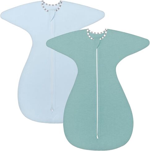 ZIGJOY Shark-Fin Transition Swaddle - 0.5 Tog Rayon Made from Bamboo Sleep Sack Transitional Swaddle Sack Baby Wearable Blanket with 2-Way Zipper, Blue, 6-12 Months in Kuwait