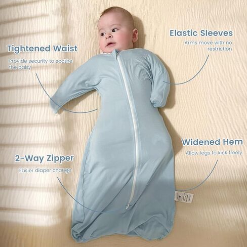 ZIGJOY Shark-Fin Transition Swaddle - 0.5 Tog Rayon Made from Bamboo Sleep Sack Transitional Swaddle Sack Baby Wearable Blanket with 2-Way Zipper, Blue, 6-12 Months in Kuwait
