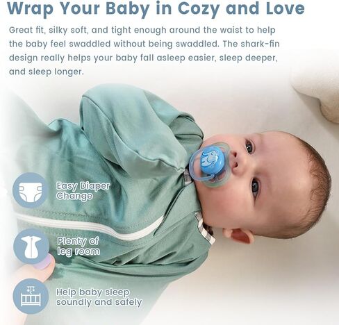 ZIGJOY Shark-Fin Transition Swaddle - 0.5 Tog Rayon Made from Bamboo Sleep Sack Transitional Swaddle Sack Baby Wearable Blanket with 2-Way Zipper, Blue, 6-12 Months in Kuwait