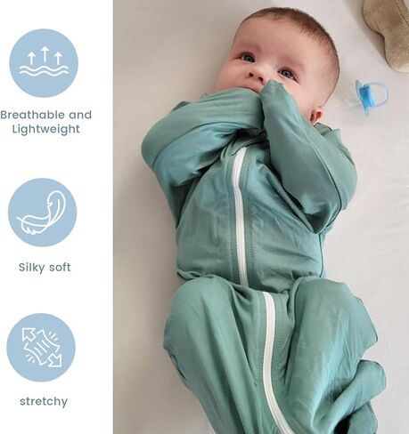 ZIGJOY Shark-Fin Transition Swaddle - 0.5 Tog Rayon Made from Bamboo Sleep Sack Transitional Swaddle Sack Baby Wearable Blanket with 2-Way Zipper, Blue, 6-12 Months in Kuwait