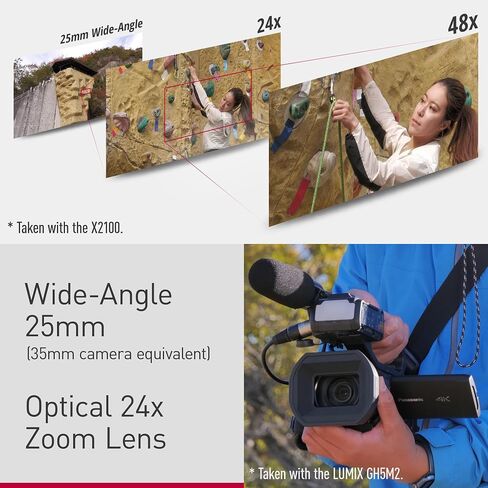 Panasonic X2100 4K Camcorder for Directors, Wide Angle Telephoto Lens with 24X Zoom, Hybrid O.I.S.,Lightweight Heat Dispersing Design, Detachable Handle - HC-X2100 in Kuwait