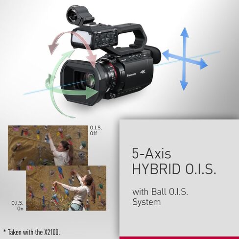 Panasonic X2100 4K Camcorder for Directors, Wide Angle Telephoto Lens with 24X Zoom, Hybrid O.I.S.,Lightweight Heat Dispersing Design, Detachable Handle - HC-X2100 in Kuwait