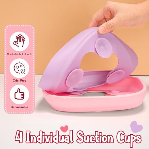 2 Pcs 8.2" Large Kids Porcelain Plates with Silicone Sleeves Toddlers Divided Plates Extra Deep White Porcelain Dishes 2 Pack Spoons and Forks Set Microwave Dishwasher Friendly(Pink,Purple) in Kuwait