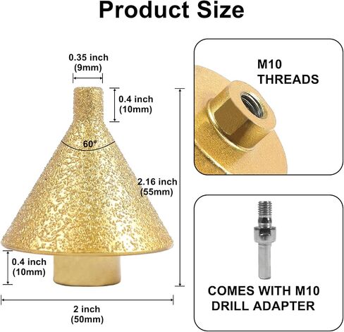 Kodilin Diamond Beveling Chamfer Bits 0-2" Diamond Cone Tile Bit, Angle Grinders Tile Diamond Drill Bit for Hole Enlarging Trimming in Granite Marble Porcelain Ceramic Wood Stone, M10 Thread in Saudi Arabia