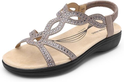 DREAM PAIRS Women's Comfort Dressy Rhinestone Summer Beach Sandals Slip-on Flat Walking Orthopedic Sandals with Elastica Back Strap in Saudi Arabia