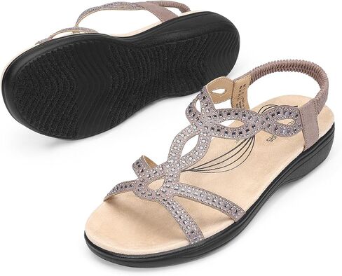 DREAM PAIRS Women's Comfort Dressy Rhinestone Summer Beach Sandals Slip-on Flat Walking Orthopedic Sandals with Elastica Back Strap in Saudi Arabia