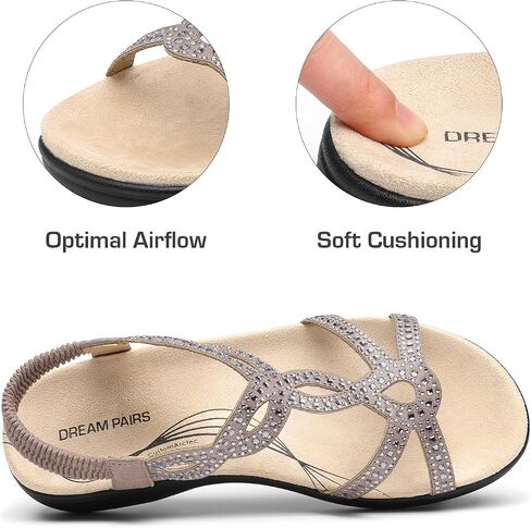 DREAM PAIRS Women's Comfort Dressy Rhinestone Summer Beach Sandals Slip-on Flat Walking Orthopedic Sandals with Elastica Back Strap in Saudi Arabia