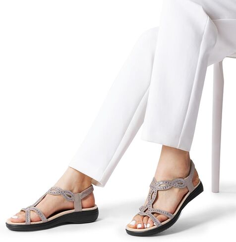 DREAM PAIRS Women's Comfort Dressy Rhinestone Summer Beach Sandals Slip-on Flat Walking Orthopedic Sandals with Elastica Back Strap in Saudi Arabia