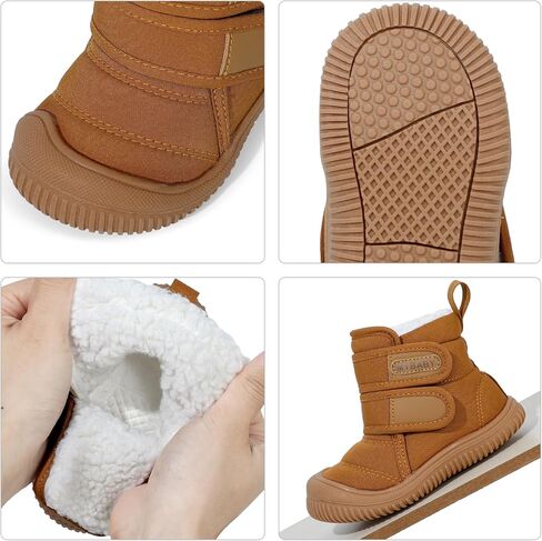Toddler Snow Boots Double Strap Winter Warm Shoes Baby Faux Fur Lining Soft Fleece Booties with Non-Slip Sole in Kuwait