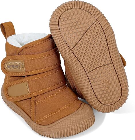 Toddler Snow Boots Double Strap Winter Warm Shoes Baby Faux Fur Lining Soft Fleece Booties with Non-Slip Sole in Kuwait