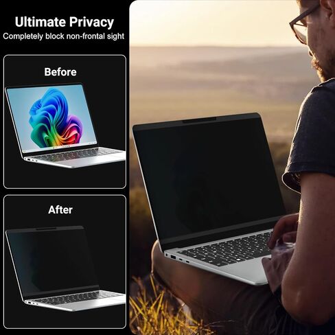 فلتر شاشة الخصوصية لجهاز MacBook Pro 13 بوصة (2016-2022، M1، M2)، جهاز MacBook Air 13 بوصة (2018-2021، M1)، واقي أسود مضاد للتجسس قابل للإزالة من MagicSuction، فلتر ضوء أزرق وهج in Saudi Arabia
