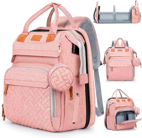 JOYCE Diaper Bag, with Diaper Changing Station, Multi-functional Large-capacity Diaper Bag Backpack, Best Gift for Newborns, Travel Essentials Diaper Bag Backpack (Pink) in Saudi Arabia