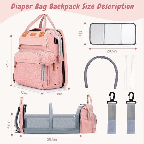 JOYCE Diaper Bag, with Diaper Changing Station, Multi-functional Large-capacity Diaper Bag Backpack, Best Gift for Newborns, Travel Essentials Diaper Bag Backpack (Pink) in Saudi Arabia