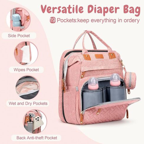 JOYCE Diaper Bag, with Diaper Changing Station, Multi-functional Large-capacity Diaper Bag Backpack, Best Gift for Newborns, Travel Essentials Diaper Bag Backpack (Pink) in Saudi Arabia