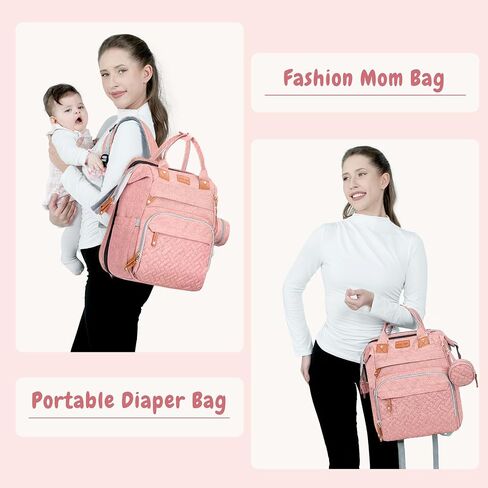 JOYCE Diaper Bag, with Diaper Changing Station, Multi-functional Large-capacity Diaper Bag Backpack, Best Gift for Newborns, Travel Essentials Diaper Bag Backpack (Pink) in Saudi Arabia