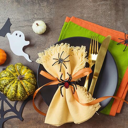 مجموعة من 6 حلقات منديل من الألماس العنكبوتي، حلقات منديل سوداء، حلقات منديل، حامل من سبيكة معدنية، حامل حلقة منديل لتزيين طاولات الهالوين، مستلزمات حفلات الطعام ﻿ (أسود) in Kuwait