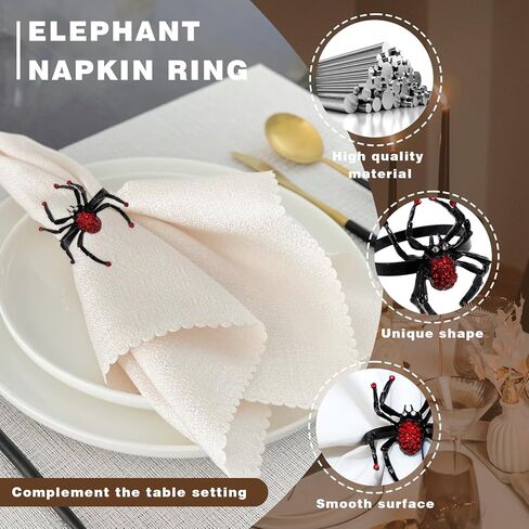 مجموعة من 6 حلقات منديل من الألماس العنكبوتي، حلقات منديل سوداء، حلقات منديل، حامل من سبيكة معدنية، حامل حلقة منديل لتزيين طاولات الهالوين، مستلزمات حفلات الطعام ﻿ (أسود) in Kuwait