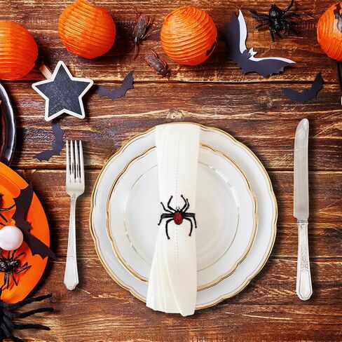 مجموعة من 6 حلقات منديل من الألماس العنكبوتي، حلقات منديل سوداء، حلقات منديل، حامل من سبيكة معدنية، حامل حلقة منديل لتزيين طاولات الهالوين، مستلزمات حفلات الطعام ﻿ (أسود) in Kuwait