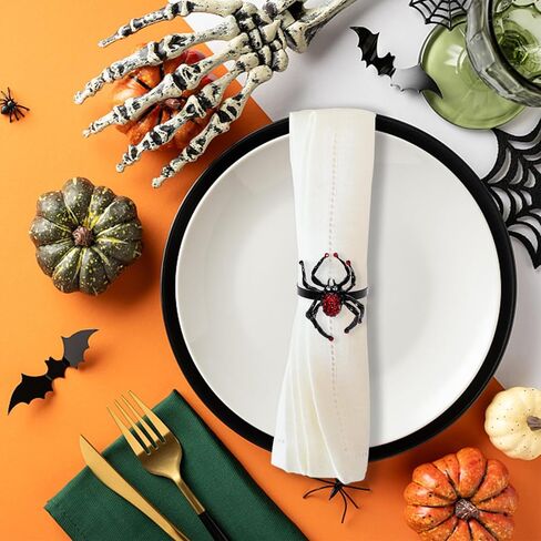 مجموعة من 6 حلقات منديل من الألماس العنكبوتي، حلقات منديل سوداء، حلقات منديل، حامل من سبيكة معدنية، حامل حلقة منديل لتزيين طاولات الهالوين، مستلزمات حفلات الطعام ﻿ (أسود) in Kuwait