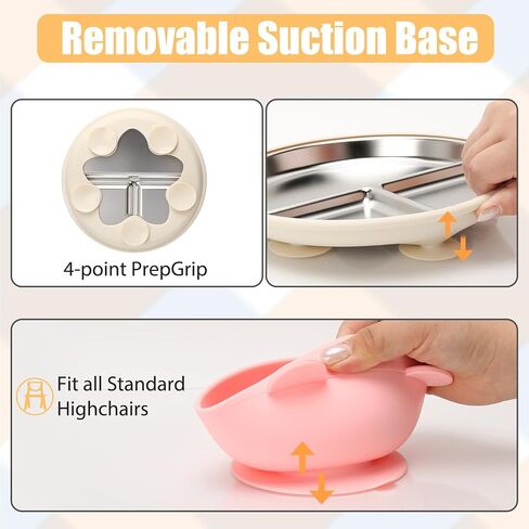 Stainless Steel Baby Plate and Bowls with Suction, Divided Kids Baby Plate and Toddler Bowl with Removable Silicone Suction, Non-Slip Baby Feeding Set Dishwasher Safe，4 Packs in Saudi Arabia