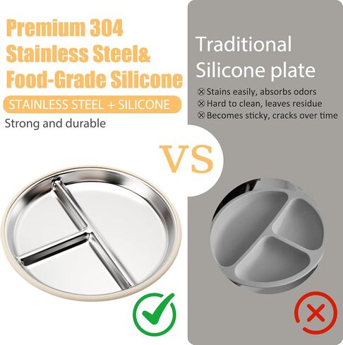 Stainless Steel Baby Plate and Bowls with Suction, Divided Kids Baby Plate and Toddler Bowl with Removable Silicone Suction, Non-Slip Baby Feeding Set Dishwasher Safe，4 Packs in Saudi Arabia
