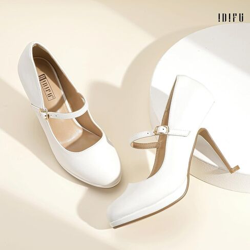 Idifu in4 Mary Jane Shoes Platform مغلق Tee Tee Tee High Stiletto Round Round Toe Pumps Women's Press Shoes for Wedding Office Office مكتب الزفاف الرسمي in Saudi Arabia