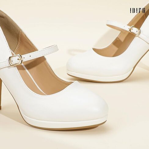 Idifu in4 Mary Jane Shoes Platform مغلق Tee Tee Tee High Stiletto Round Round Toe Pumps Women's Press Shoes for Wedding Office Office مكتب الزفاف الرسمي in Saudi Arabia