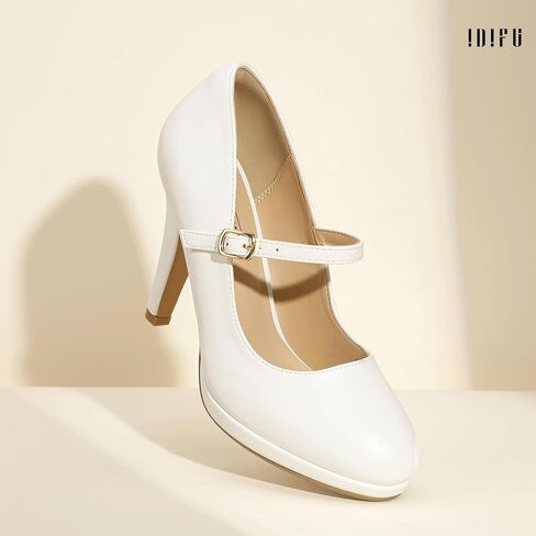 Idifu in4 Mary Jane Shoes Platform مغلق Tee Tee Tee High Stiletto Round Round Toe Pumps Women's Press Shoes for Wedding Office Office مكتب الزفاف الرسمي in Saudi Arabia