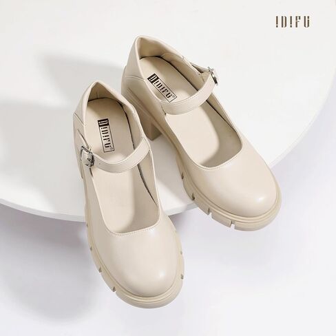IDIFU IN2 Platform Mary Janes Shoes Closed Round Toe Low Short Block Chunky Thick Heels Wedding Prom Formal Work Graduation Dress Shoes for Women Comfortable Cute Vintage Oxfords Uniform Dressy Pumps in Saudi Arabia