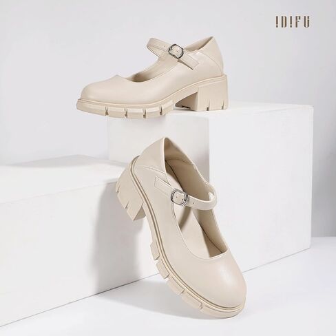 IDIFU IN2 Platform Mary Janes Shoes Closed Round Toe Low Short Block Chunky Thick Heels Wedding Prom Formal Work Graduation Dress Shoes for Women Comfortable Cute Vintage Oxfords Uniform Dressy Pumps in Saudi Arabia