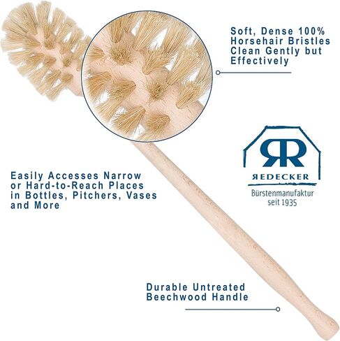 REDECKER Bottle Brush Cleaner - Horsehair and Beechwood Handle for Vases, Pitchers, Mugs, and Baby Bottles, 13-3/4 Inch, Dense Natural Bristles - Wooden Bottle Brush - Bottle Brush Wood Handle in Saudi Arabia