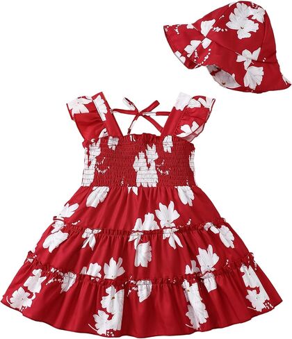 Kids Toddler Dress Baby Girl Summer Clothes Sleeveless Ruffle Smocked Dresses Little Girls Casual Boho Beach Sundress in Kuwait
