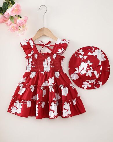 Kids Toddler Dress Baby Girl Summer Clothes Sleeveless Ruffle Smocked Dresses Little Girls Casual Boho Beach Sundress in Kuwait