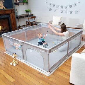 MioTetto Baby Playpen 50x50 – Portable Play Pen, Foldable Playpen for Babies and Toddlers with Gate and Breathable Mesh – Indoor, Outdoor Baby Play Yard with balls & hangers - Safe and Sturdy Play pen