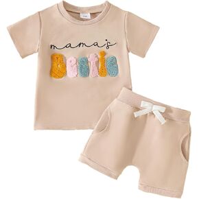 2-Piece Baby Summer Outfits for Girls Toddler Girl Embroidered Letter Graphic Shirts and Shorts Clothes Set